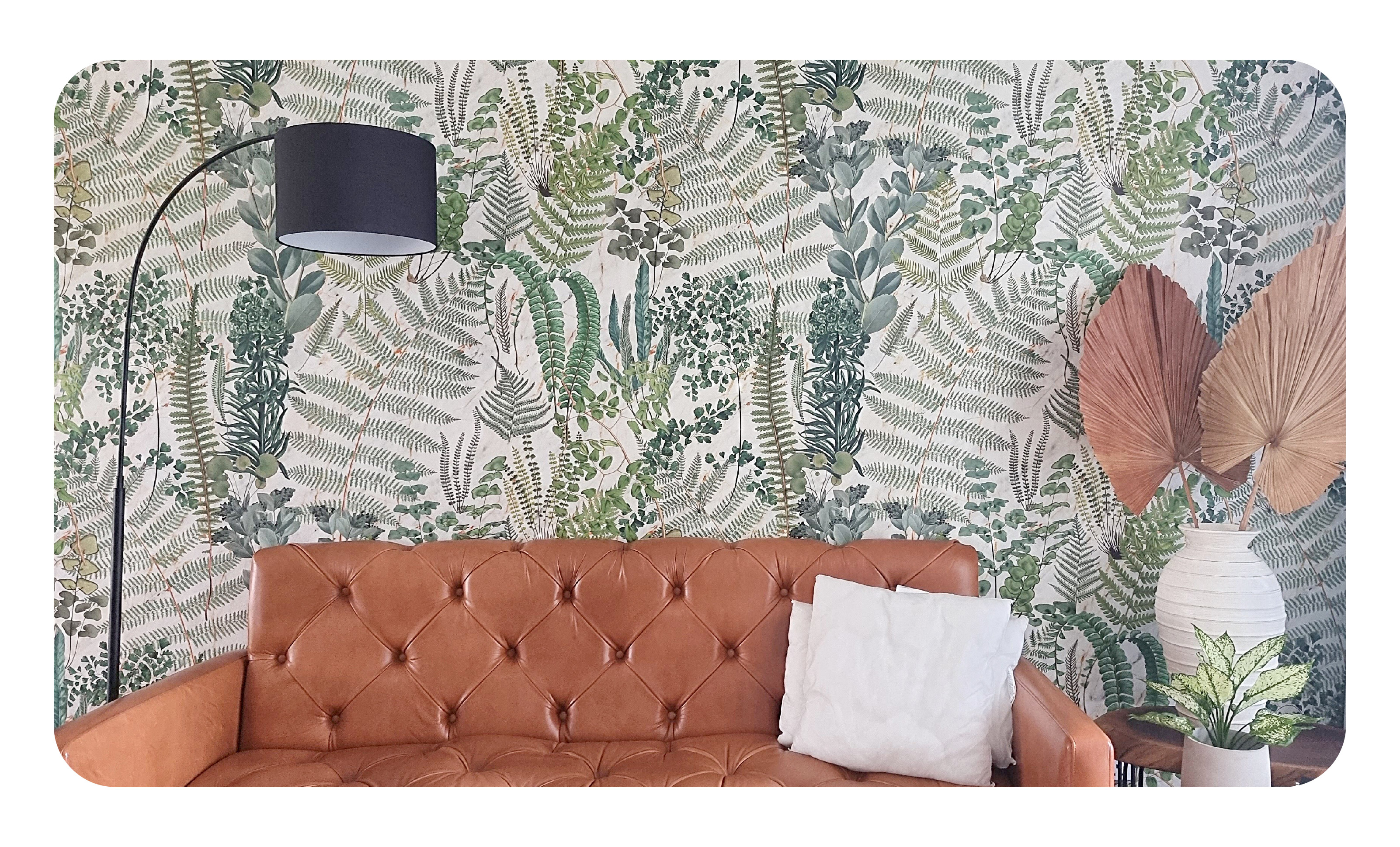 Tropical wallpaper in living room